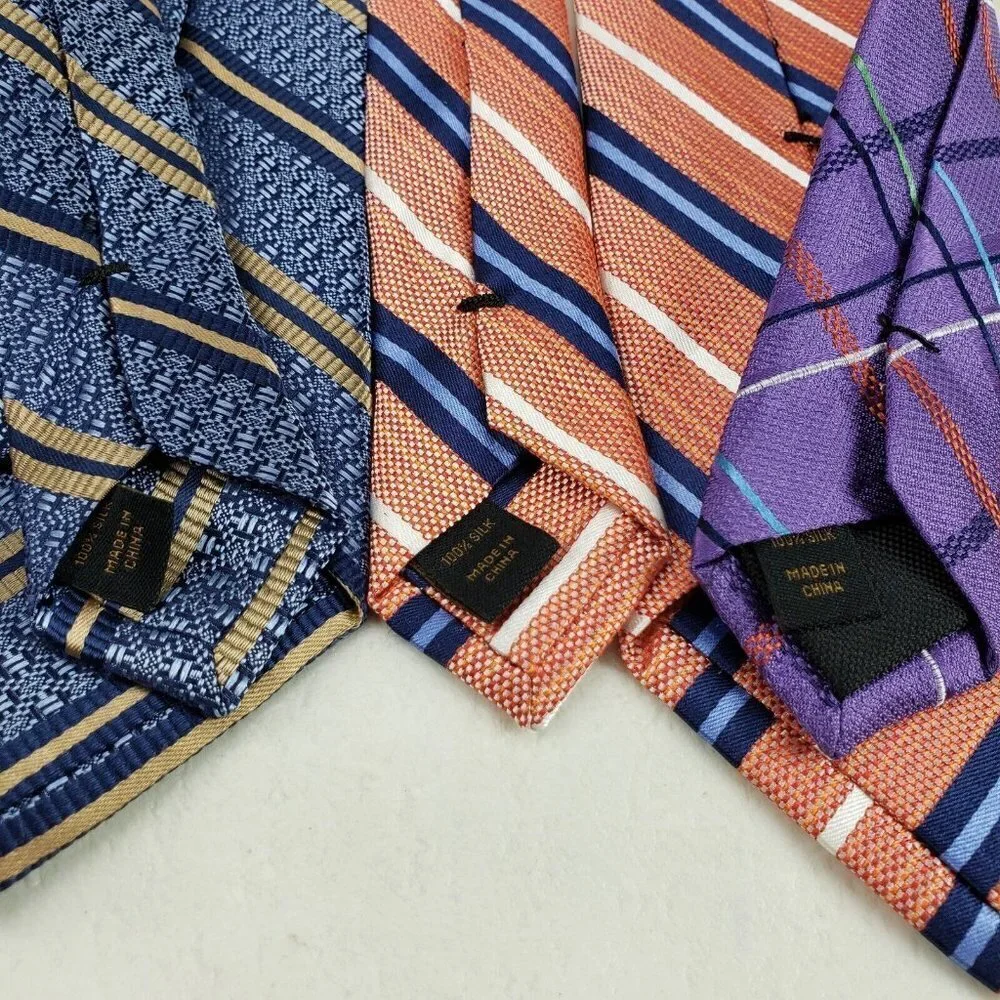 Jos A Bank Reserve 100% Silk Necktie *LOT OF 3* Blue Orange Purple 3 x 59 Tie